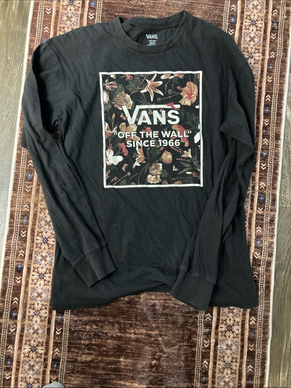 Vans Black Long Sleeve Tee with Floral Logo Square
